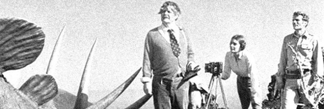 Thorley Walters, Sarah Douglas, and Patrick Wayne star in THE PEOPLE THAT TIME FORGOT, directed by Kevin Connor for American International Pictures.