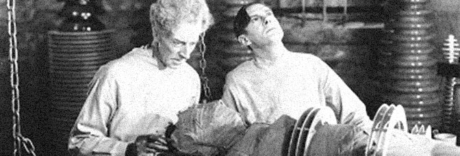 Ernest Thesiger and Colin Clive star in THE BRIDE OF FRANKENSTEIN, directed by James Whale for Universal Pictures.