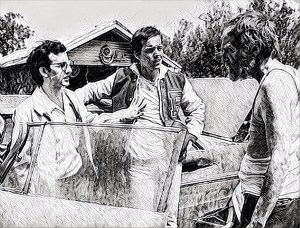 Roberts Blossom tries to warn young whippersnappers Keith Gordon and John Stockwell about CHRISTINE.