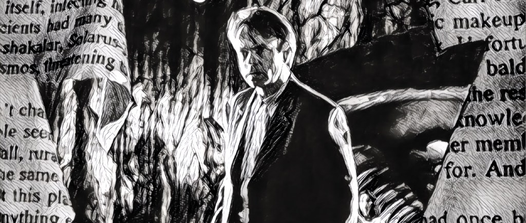 Sam Neill is trapped in a book, the viewer is trapped with Sam Neill.